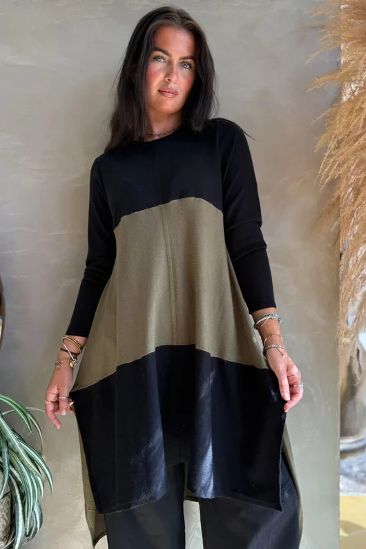 Agata Longline Split Side Knit Khaki